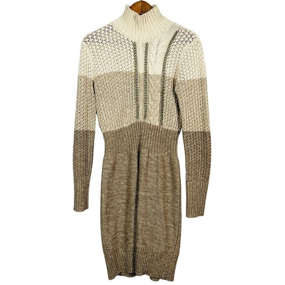 Moda INternational Chain Accent Sweater Dress Sheath Long Sleeve Tan - S - Picture 3 of 12